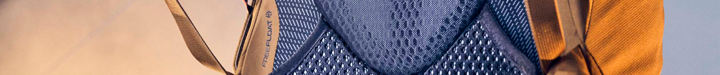 Upclose image of the FreeFloat backpanel. Scroll down below to explore all packs with this flexible hipbelt.